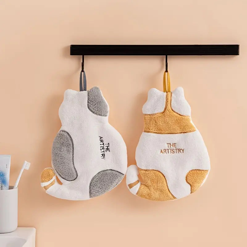 Toalla de Mano de Terciopelo de Coral con Diseño de Gato