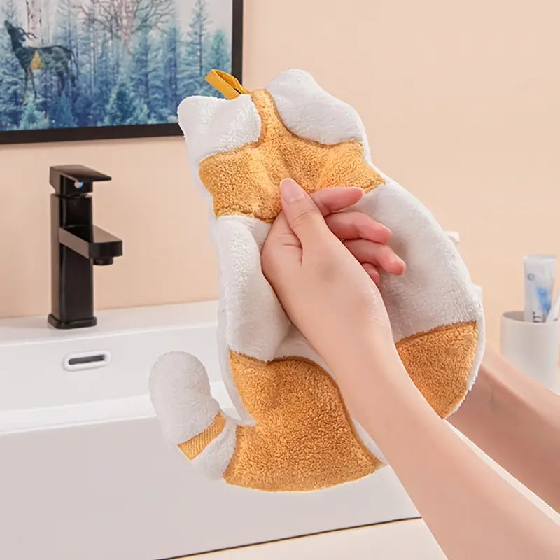 Toalla de Mano de Terciopelo de Coral con Diseño de Gato